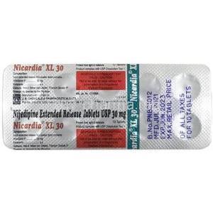 Nicardia XL, Nifedipine 30mg, JB Chemical, Blisterpack information, Mfg date, Exp date
