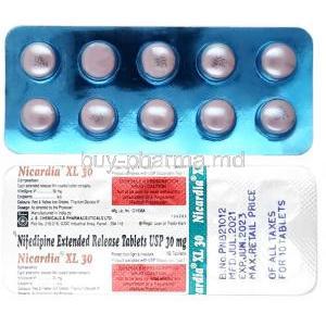 Nicardia XL, Nifedipine 30mg, JB Chemical, Blisterpack information