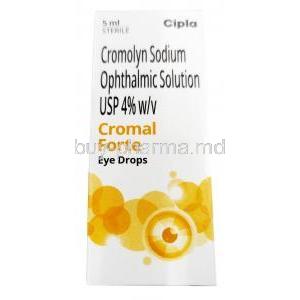 Cromal Forte Eye Drop, Sodium Cromoglycate 4% / Benzalkonium 0.01%w/v, 5ml, CIPLA, Box front view