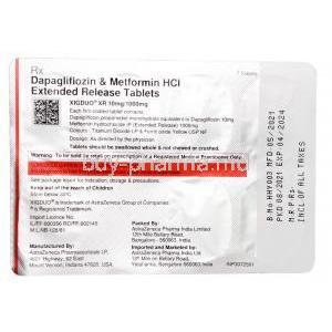 Xigduo, Dapagliflozin 10mg/ Metformin 1000mg, 7tabs(ER), AstraZeneca, Blisterpack information