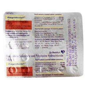Pregnidoxin NU, Doxylamine 10mg/ Pyridoxine 10mg, Dr Reddy's Laboratories, Blisterpack information