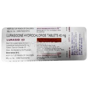 Lurasid, Lurasidone 40mg, Intas Pharma, Blisterpack information