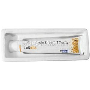 Lulidila cream, Luliconazole 1% cream, Cadila Pharmaceuticals Ltd, Package and tube