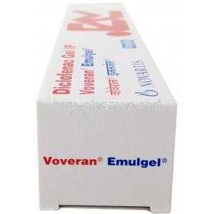 Voveran Emulgel, Diclofenac 1%, 50g gel, Novartis, Box side view