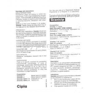 Granicip, Generic  Kytril, Granisetron Injection information sheet 2