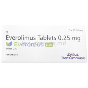 Everomus 0.25, Everolimus 0.25mg, Zydus Cadila, Box front view