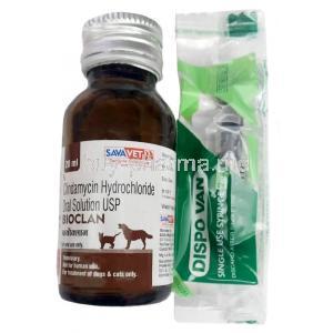 Bioclan Oral Solution for Dog and Cat, Clindamycin 25mg, Oral Solution 20ml, Sava Vet, Bottle, Syringe