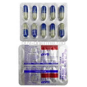 Laboclox LB, Amoxycillin 250mg,Cloxacillin 250mg, Lactobacillus 90 Million Spores, GPP, Blisterpack front view,  information