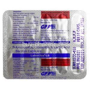 Laboclox LB, Amoxycillin 250mg,Cloxacillin 250mg, Lactobacillus 90 Million Spores, GPP, Blisterpack information