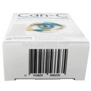 Can-C Eye drops, Glycerin 1% w/v / Carboxymethylcellulose  0.3% w/v 2 x 5ml vials, Profound Products, Box bottom view