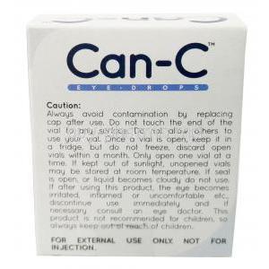 Can-C Eye drops, Glycerin 1% w/v / Carboxymethylcellulose  0.3% w/v 2 x 5ml vials, Profound Products, Box information,Caution