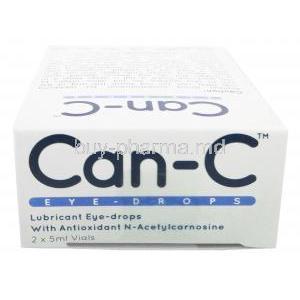 Can-C Eye drops, Glycerin 1% w/v / Carboxymethylcellulose  0.3% w/v 2 x 5ml vials, Profound Products, Box top view
