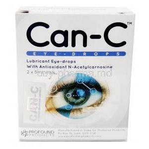 Can-C Eye drops, Glycerin 1% w/v / Carboxymethylcellulose  0.3% w/v 2 x 5ml vials, Profound Products, Box front view