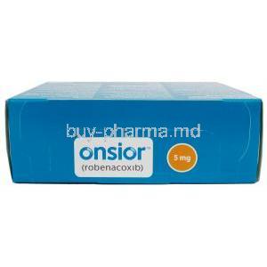 Onsior for Dogs, Robenacoxib 5mg, Elanco Australia Pty Ltd, Box top view