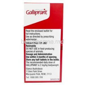 Galliprant, Grapiprant 60mg, 30tabs per bottle, Elanco, Box information, Dosage, Direction for use