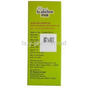 Scabifine Lotion, Permethrin 5%wv, 50ml, Dr.Morepen Ltd, Box information, Mfg date, Exp date