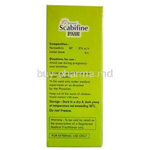 Scabifine Lotion, Permethrin 5%wv, 50ml, Dr.Morepen Ltd, Box information, composition, Storage
