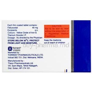 Febugood, Febuxostat 40mg, Torrent Pharmaceuticals Ltd, Box information