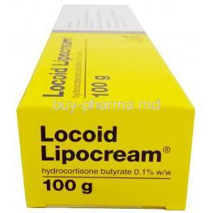 Locoid Lipocream, Hydrocortisone Butyrate 0.1%, cream 100g, Cheplapharm, Box side view