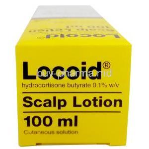 Locoid Scalp lotion, Hydrocortisone Butyrate 0.1%, Lotion 100ml,Cheplapharm, Box top view