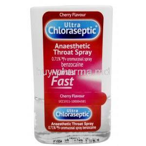 Ultra Chloraseptic Throat Spray  (Cherry Flavour), Benzocaine 1%, Throat Spray, Presstige Brans (UK) Ltd, Bottle information
