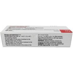 Optimmune Ointment, Cyclosporine 0.2％ (2mg/gm), Eye Ointment 3.5g, MSD Animal Health, Box information, dosage, storage