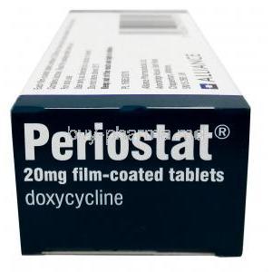 Periostat, Doxycycline 20mg, 56tablets, Alliance Pharmaceuticals Ltd, Box side view
