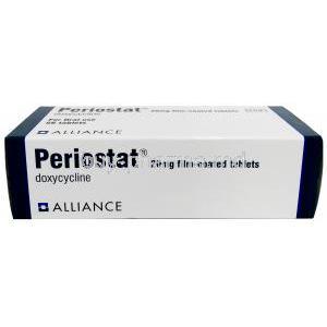 Periostat, Doxycycline 20mg, 56tablets, Alliance Pharmaceuticals Ltd, Box bottom view