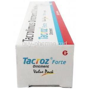 Tacroz Forte ointment, Tacrolimus 0.1%, Ointment 20g, Glenmark, Box side view