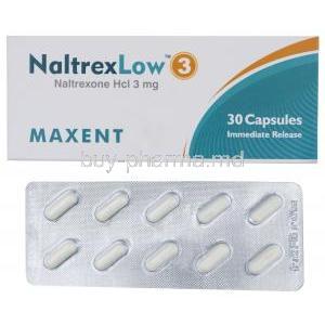 NaltrexLow 3, Naltrexone Hcl 3mg, Capsule, Maxent, Box, Blisterpack