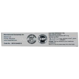 NaltrexLow 3, Naltrexone Hcl 3mg, Capsule, Maxent, Box information, Dosage, Manufacturer