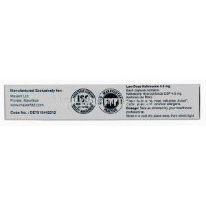 NaltrexLow 4.5, Naltrexone Hcl 4.5mg, Capsule, Maxent, Box information, Dosage, Manufacturer