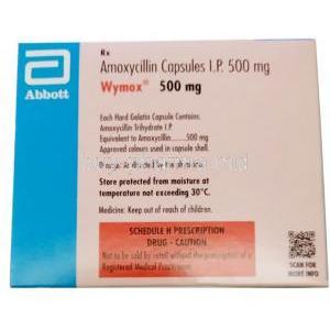 Wymox, Amoxicillin 500mg, Capsules, Pfizer, Box information, Storage, Caution