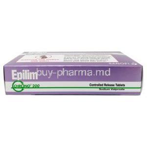 Epilim Chrono, Valproic acid 133.2mg , Sodium valproate 58mg, Sanofi, Box bottom view