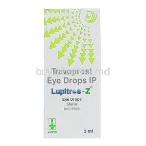 Lupitros-Z Eye Drops, Travoprost 0.004% wv, Eye Drops 3mL, Lupin, Box front view