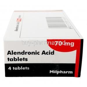 Alendronic Acid 70mg, Milpharm Ltd,Box side view