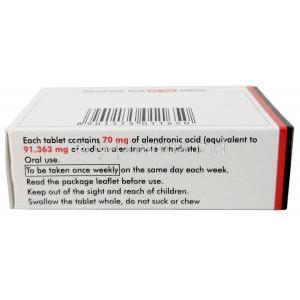 Alendronic Acid 70mg, Milpharm Ltd,Box information, direction for use, Dosage