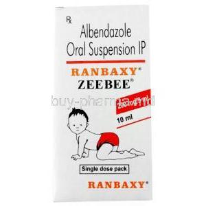 Zeebee Oral Suspension, Albendazole 200 mg, Oral Suspension 10 ml, Sun Pharmaceutical Industries, Box front view