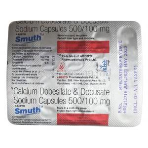 Smuth, Docusate 100mg/ Calcium Dobesilate 500mg, Capsule, Aristo Pharma, Blisterpack information