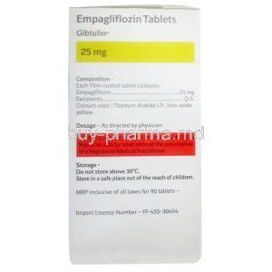 Gibtulio, Empagliflozin 25mg, Lupin, Box information, Composition, Caution