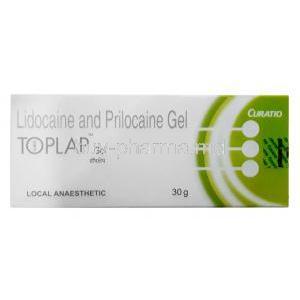 Toplap Gel, Prilocaine 2.5% w/w/ Lidocaine 2.5% w/w, Gel 30 g, Curatio Healthcare India, Box front view