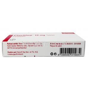 Claritine, Loratadine 10mg, 20tabs, Bayer, Box information, Manufacturer