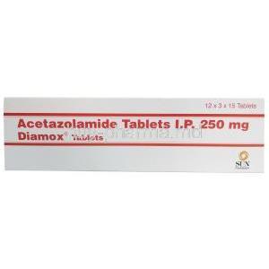 Diamox, Acetazolamide  250mg, Pfizer, Box front view