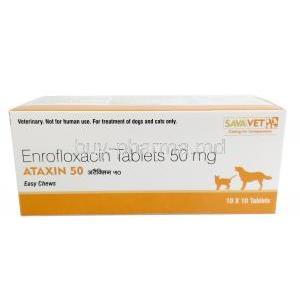Ataxin Chewable, Enrofloxacin 50mg, SAVA Healthcare Limited, Box front  view