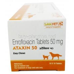 Ataxin Chewable, Enrofloxacin 50mg, SAVA Healthcare Limited, Box side view