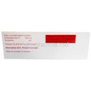 Diamox, Acetazolamide  250mg, Pfizer, Box information, Dosage, Storage, Warning