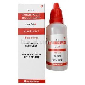 Candid Mouth Paint, Clotrimazole 1%wv, Mouth Paint 25ml, Glenmark, Box, bottle front view