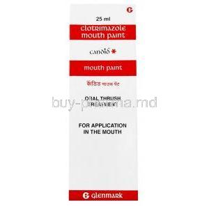Candid Mouth Paint, Clotrimazole 1%w/v, Mouth Paint 25ml, Glenmark, Box front view