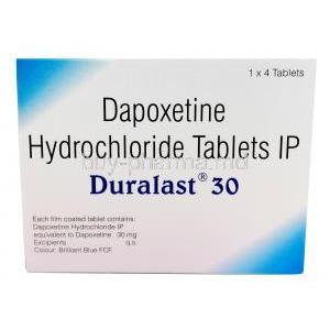 Duralast, Dapoxetine 30mg, Sun Pharma, Box front view